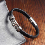 Buddha Stones Chain Link Design Titanium Steel Multi-layer Leather Balance Braided Bracelet