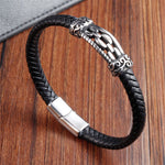 Buddha Stones Chain Link Design Titanium Steel Multi-layer Leather Balance Braided Bracelet