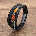 Buddha Stones Natural Tiger Eye Green Tiger Eye Red Tiger Eye Leather Strengthen Bracelet