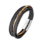 Buddha Stones Hematite Indian Agate Tiger Eye Amazonite Beaded Leather Strengthen Bracelet