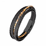 Buddha Stones Hematite Indian Agate Tiger Eye Amazonite Beaded Leather Strengthen Bracelet