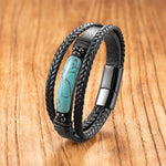 Buddha Stones Hematite Lazurite Lapis Lazuli Black Glitter Stone Pink Crystal Titanium Steel Leather Strengthen Bracelet