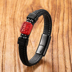 Buddha Stones Cinnabar Buddha Symbol Koi Fish Dragon Fu Character Pi Xiu Design Leather Blessing Bracelet