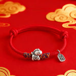 Buddha Stones 999 Sterling Silver Year Of The Horse Fu Character Attract Fortune String Rope Luck Bracelet