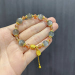 Buddha Stones Natural Strawberry Quartz Moonstone Healing Positive Beads Bracelet
