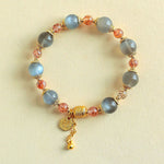 Buddha Stones Natural Strawberry Quartz Moonstone Healing Positive Beads Bracelet