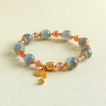 Buddha Stones Natural Strawberry Quartz Moonstone Healing Positive Beads Bracelet