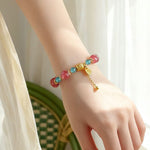 Buddha Stones Natural Strawberry Quartz Moonstone Healing Positive Beads Bracelet