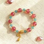 Buddha Stones Natural Strawberry Quartz Moonstone Healing Positive Beads Bracelet