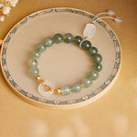 Buddha Stones 925 Sterling Silver Green Rutilated Quartz White Chalcedony Peace Buckle Courage Bracelet