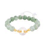 Buddha Stones 925 Sterling Silver Green Rutilated Quartz White Chalcedony Peace Buckle Courage Bracelet