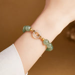 Buddha Stones 925 Sterling Silver Green Rutilated Quartz White Chalcedony Peace Buckle Courage Bracelet