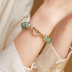 Buddha Stones 925 Sterling Silver Green Rutilated Quartz White Chalcedony Peace Buckle Courage Bracelet