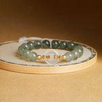 Buddha Stones 925 Sterling Silver Green Rutilated Quartz White Chalcedony Peace Buckle Courage Bracelet
