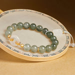 Buddha Stones 925 Sterling Silver Green Rutilated Quartz White Chalcedony Peace Buckle Courage Bracelet