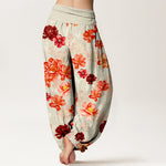 Buddha Stones Cotton Intensely Colored Flower Pattern Women's Elastic Waist Harem Pants