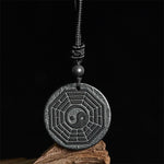 Buddha Stones Authentic Shungite Stone Yin Yang Bagua Protection Necklace Pendant