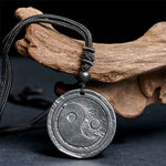 Buddha Stones Natural Authentic Shungite Stone Carved Yin Yang Protection Necklace Pendant