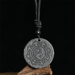 Buddha Stones Tai Chi Yin Yang Symbol Authentic Shungite Stone Inner Strength Necklace Pendant