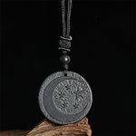 Buddha Stones Moon Star Round Design Authentic Shungite Stone Protection Necklace Pendant