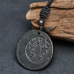 Buddha Stones Moon Star Round Design Authentic Shungite Stone Protection Necklace Pendant