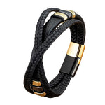 Buddha Stones Multi-layered Cross-woven Design Leather Titanium Steel Balance Bracelet