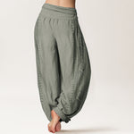 Buddha Stones Pure Cotton Dharma Wheel Lotus OM Pattern Women's Elastic Waist Harem Pants