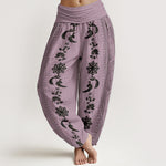 Buddha Stones Pure Cotton Dharma Wheel Lotus OM Pattern Women's Elastic Waist Harem Pants