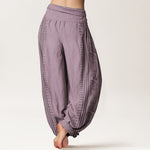 Buddha Stones Pure Cotton Dharma Wheel Lotus OM Pattern Women's Elastic Waist Harem Pants