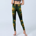 Buddha Stones Golden Lotus Pattern Print Gym Leggings Women's Yoga Pants