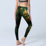 Buddha Stones Golden Lotus Pattern Print Gym Leggings Women's Yoga Pants