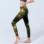 Buddha Stones Golden Lotus Pattern Print Gym Leggings Women's Yoga Pants