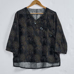Buddha Stones Spring V-Neck Printed Floral Pattern Women's Long Sleeve Shirt