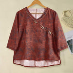 Buddha Stones Spring V-Neck Printed Floral Pattern Women's Long Sleeve Shirt