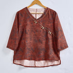 Buddha Stones Spring V-Neck Printed Floral Pattern Women's Long Sleeve Shirt