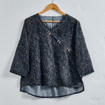 Buddha Stones Spring V-Neck Printed Floral Pattern Women's Long Sleeve Shirt