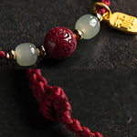Buddha Stones Fu Character Hetian Jade Bead Om Mani Padme Hum Cinnabar Red String Prosperity Bracelet