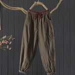 Buddha Stones Plain Color Blocking Cotton Polyester Thick Women's Pants With Pockets