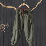 Buddha Stones Plain Color Blocking Cotton Polyester Thick Women's Pants With Pockets