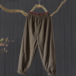 Buddha Stones Plain Color Blocking Cotton Polyester Thick Women's Pants With Pockets