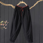 Buddha Stones Plain Color Blocking Cotton Polyester Thick Women's Pants With Pockets