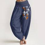 Buddha Stones Pure Cotton Brightly Colored Fruit Branches Pattern Women's Elastic Waist Harem Pants