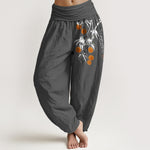 Buddha Stones Pure Cotton Brightly Colored Fruit Branches Pattern Women's Elastic Waist Harem Pants