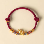 Buddha Stones Year of the Horse 999 Sterling Silver Plated Gold Braided String Rope Protection Bracelet