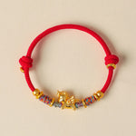 Buddha Stones Year of the Horse 999 Sterling Silver Plated Gold Braided String Rope Protection Bracelet