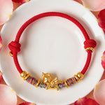 Buddha Stones Year of the Horse 999 Sterling Silver Plated Gold Braided String Rope Protection Bracelet