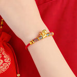 Buddha Stones Year of the Horse 999 Sterling Silver Plated Gold Braided String Rope Protection Bracelet