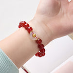 Buddha Stones Chinese Zodiac Year Of The Horse Peace Buckle Red Agate White Chalcedony Confidence Bracelet