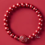 Buddha Stones Chinese Zodiac Year Of The Horse Carved Cinnabar Peaceful Blessing Bracelet