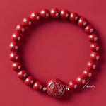 Buddha Stones Chinese Zodiac Year Of The Horse Carved Cinnabar Peaceful Blessing Bracelet